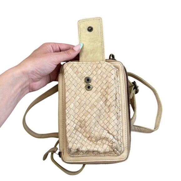 🤍 Vilenca Holland Women's Cream Woven Leather Crossbody Wallet Bag Boho Chic - Picture 7 of 7